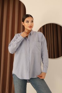 Mavi Renk Oxford Regular Fit Kadın Gömlek